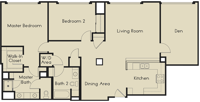 Floor plan for 2 beds, 2 baths, 1453 sqft